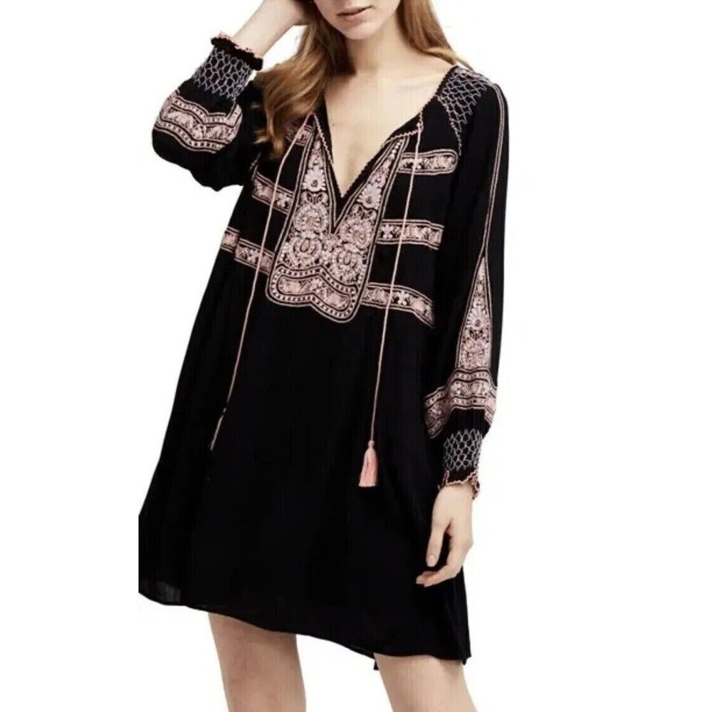 Misses Free People Peasant Style Bohemian Dress Black Size Large